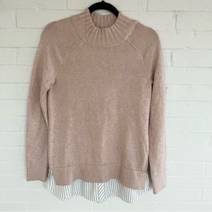 A Pea in the Pod maternity sweater, light pink/mauve, with striped bottom